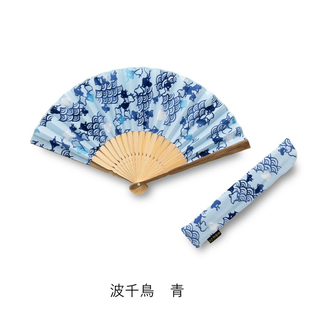 左海壺人】注染扇子 ケース付き 波千鳥/かまわぬ/束ね熨斗