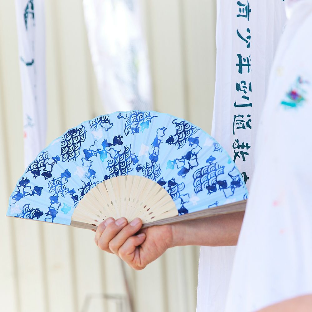 左海壺人】注染扇子 ケース付き 波千鳥/かまわぬ/束ね熨斗