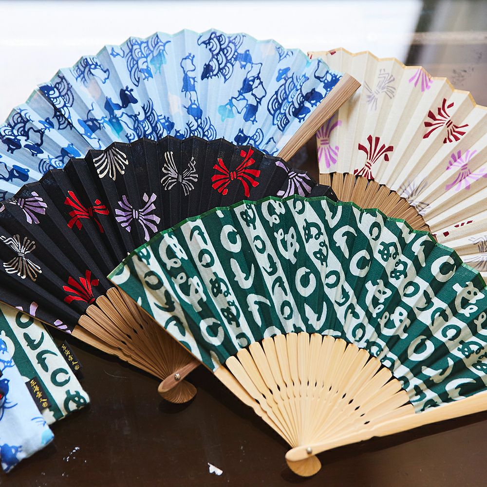 左海壺人】注染扇子 ケース付き 波千鳥/かまわぬ/束ね熨斗